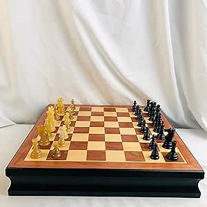 Generic Wooden Chess Set with Natural Crystal White and Black Agate Pieces, Large Board Game Gift