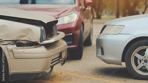 Aftermath of serious car crash showing collision damage. Getting crucial repair estimate for insurance claim after an accident on road to ensure future safety
