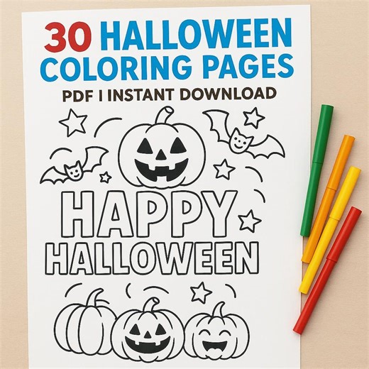 Halloween-Malvorlagen für Kinder – 30 einfache Ausmalbilder als PDF | Kürbisse, Geister & Monster | Digitaler Download - Etsy.de