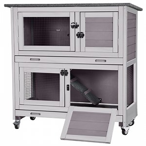 Aivituvin Rabbit Hutch Bunny Cage Outdoors & Indoors with Wheel, Two Layer Guinea Pig House