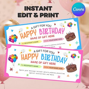 Editable Happy Birthday Gift Voucher, Birthday Voucher Gift Certificate, Birthday Gift Coupon, Birthday Gift Ticket, Canva Editable - Etsy