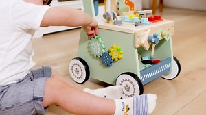 2-in-1 Baby Push Walker - Wooden Push Walker and Tool Toy for Babies - Toddler Learning Activity Walker for Girls Boys 1-3 Years - Educational and Sturdy Construction