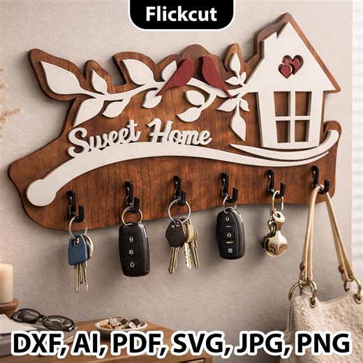 Sweet Home Key Holder SVG, 3D Wooden Key Holder, Key Organizer Laser Cut, Wooden Home Decor, Wall Key Holder Rack, Wooden Entryway Organizer - Etsy