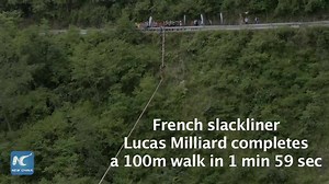 Across the sky: A Guinness world record-breaking 100m slackline walk in SW China. | China Xinhua News