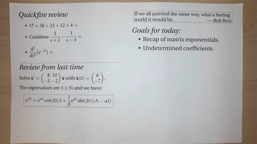 Undetermined coefficients for nonhomogeneous systems (Diff. Eq.; Lecture 2-8; Spring 2026)