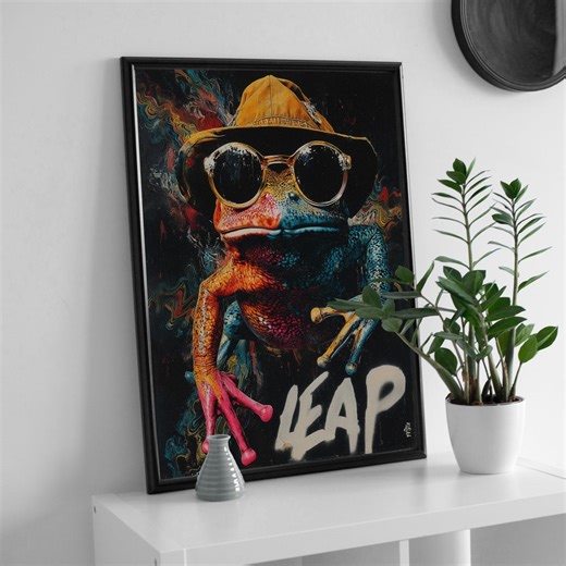 Psychedelic Frog Pop Art Poster, Printable Wall Art, Digital Download, Pop Surrealist Art Print, Trippy Room Decor, Colorful Statement Art - Etsy