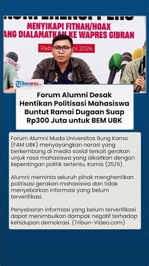 Forum Alumni Desak Hentikan Politisasi Mahasiswa terkait Ramai Dugaan Suap Rp300 Juta untuk BEM UBK