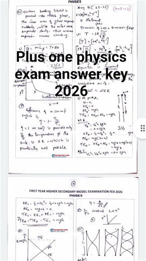 plus one physics model exam answer key 2026
