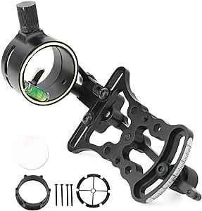 Archery Compound Bow Sight Aluminum Alloy 0.019" Fiber Optic 1/2 Pin Bow Sight Micro-Adjustable Aim Sight Toolless Quickset with Sight Light Compound Bow Accessory