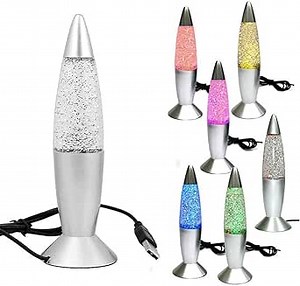 Lava Glitter Lamp with USB Plug Multi Color Changing LED Rocket Night Light for Kid's Gift,Children's Rooms,Bedrooms,Parties Decor (Silver)