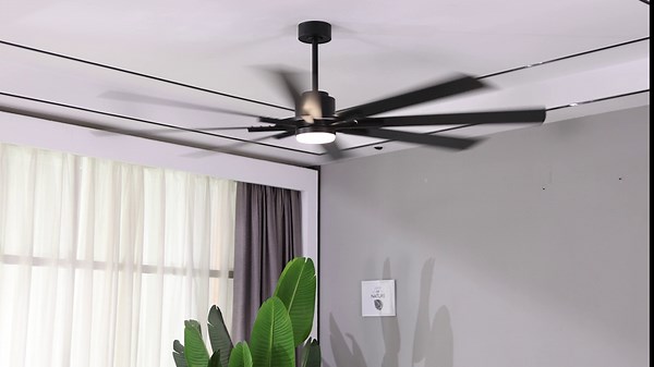 WINGBO 80" DC Ceiling Fan with Lights and 3 Downrods, Matte Black Ceiling Fan, 8 Plywood Blades, 6-Speed Reversible DC Motor, Large Ceiling Fans for Kitchen Bedroom Living Room