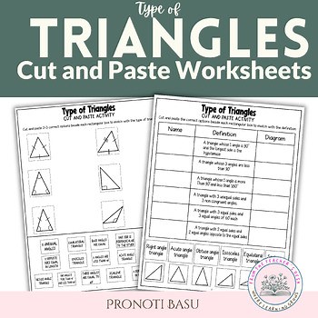 4th and 5th grade Types of Triangles Geometry Cut and Paste Activity Worksheets