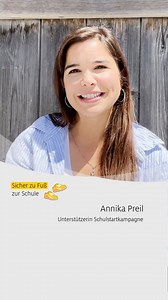 Auch in diesem Jahr unterstützt uns die Schauspielerin Annika Preil (bekannt aus Anna und die wilden Tiere) bei unserer Kampagne "Sicher zu Fuß zur Schule". Der Schuljahresbeginn ist in jedem Jahr wieder eine so spannende Zeit. Vor allem für unsere Schulanfänger, die mit Aufregung und Freude die Herausforderungen des täglichen Schulwegs neu erleben. Gemeinsam mit Annika bitten wir um besondere Aufmerksamkeit aller Verkehrsteilnehmer, damit alle I-Dötzchen sicher zur Schule und wieder nach Hause 