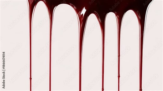 Red blood dripping down liquid isolated white background horror design