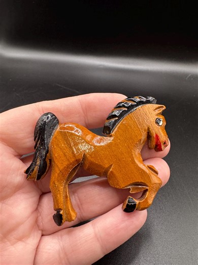 Vintage Hand Carved Painted Wood Horse Pin - Etsy