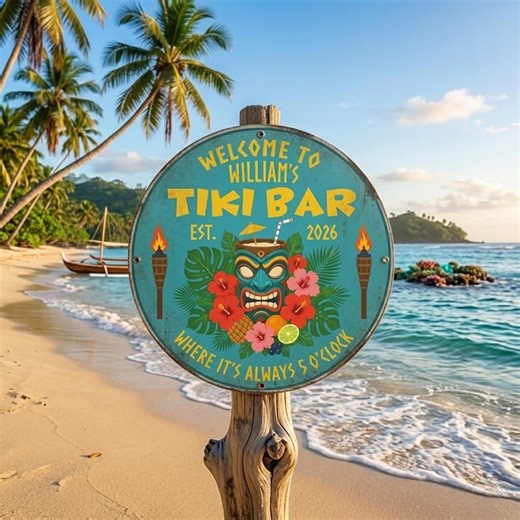 Tiki Bar Metal Sign, Personalized Tropical Bar Decor, Custom Beach Bar Sign, Hawaiian Outdoor Patio Wall Art - Etsy