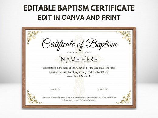 Editable Baptism Certificate Template | Printable Baptism Certificate | Dedication Certificate | Canva Template | US Letter & A4 Sizes - Etsy