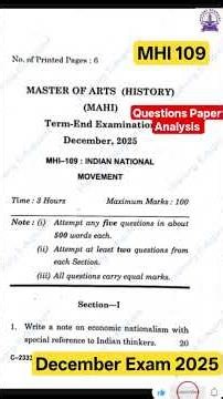 MHI 109 December Exam 2025 Questions Paper Analysis IGNOU MA History by Siddhi Tiwari#ignou#history