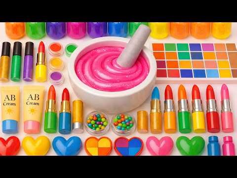 Satisfying Slime ASMR 🌈 DIY How To Make Stretchy Slime Mixing Makeup Cosmetics Lipsticks Glitters