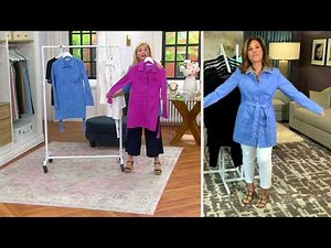 GRAVER Susan Graver Stretch Denim Long Button-Front Belted Jacket on QVC