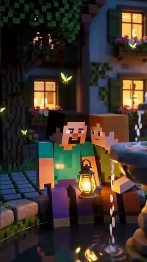 Steve & Alex Fountain Night Moment – Romantic Minecraft Cinematic 💧🏮