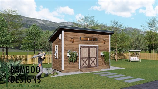 Vega 10x16 Sloped Roof Shed Plan – Modern Lean-to Workshop, Studio, or Storage | DIY Backyard Building Plans (PDF) - Etsy
