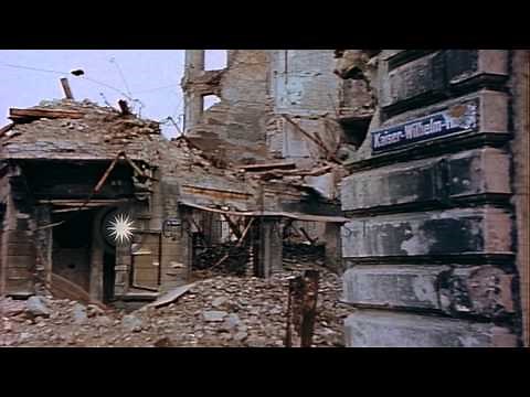 Bombed city of Cologne in Germany during World War II; view of Cologne Cathedral ...HD Stock Footage