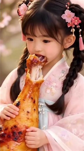 AI cute girl | Biting into a HUGE chicken drumstick 🍗 #shorts #ai #dance #baby #cute #funny