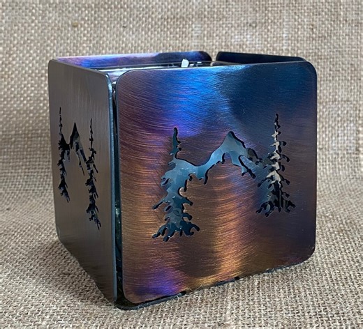 Rustic Mountain Scene Candle Holder: Cabin Decor - Etsy