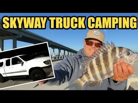 Crazy Skyway Fishing Pier Truck Camping: Sheepshead Catch & Cook!