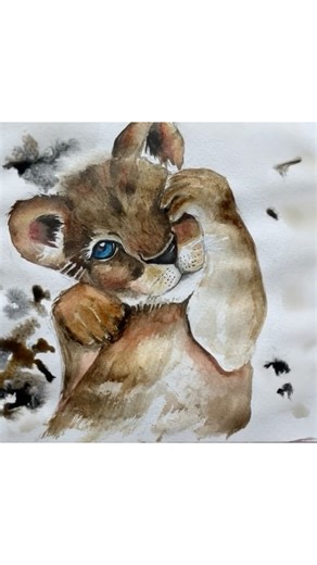 Painting a cute lion cub in watercolour #watercolor #painting #watercolorpainting