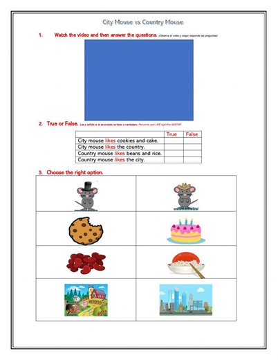 City mouse vs country mouse worksheet