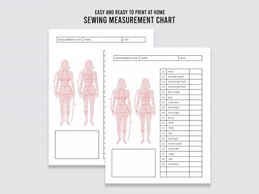 Sewing Measurement Chart, Body Size Chart, Sewing Worksheet, Instant Download, Digital Download PDF - Etsy