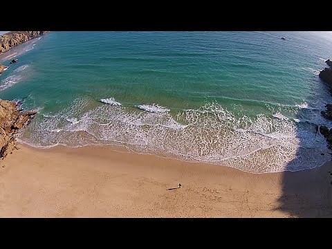 Beautiful Porthcurno Beach from the Air