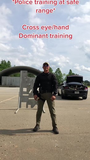 Im a right hand left eye dominant shooter. Bring the gun to your eye instead of tilting your head. #saferange #policeoftiktok #policetraining #swat