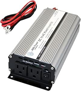 AIMS Power PWRINV800W Power Inverter with Cables, 800W Continuous Power, 1600W Surge Peak Power, Modified Sine Wave, Dual AC Receptacle, On/off Switch, Over Temperature Protection