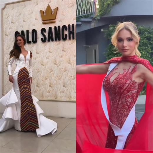 ✨Arte boliviano que ilumina el universo✨ Con bordados de lujo, un brillo inconfundible y elegancia única, Galo Sanchez viste a Yessica Hausserman, Miss Universo Bolivia 🇧🇴, y a Aldana Masset, Miss Universo Argentina 🇦🇷, con piezas de colección creadas con cariño y dedicación para sus presentaciones principales. El vestido de Yessica fusiona cristales con tejidos ancestrales de la comunidad Huari, mientras que el de Aldana destaca por sus bordados finos y brillos estratégicos que reflejan gla