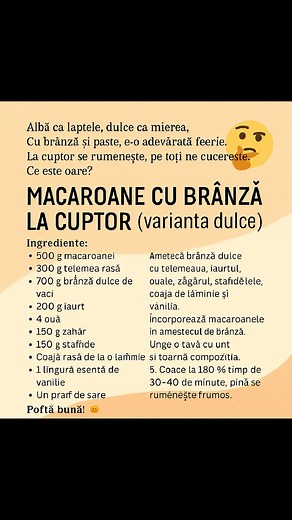 Reteta de macaroane cu branza la cuptor, varianta dulce !👌👌 #retetesimple #retetefarasecrete #macaroane @faniactivi | Retete Fara Secrete