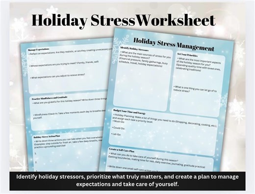 Holiday Stress Management Worksheet, Self-care Action Plan (printable PDF) - Etsy