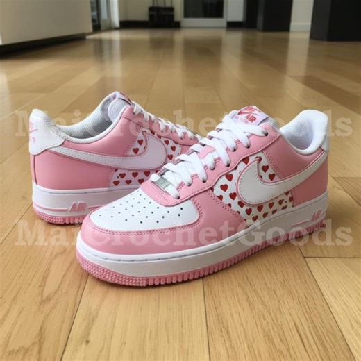Custom Air Force 1 Pink Heart Sneakers, Valentine AF1 Shoes, Love Theme Air Force One - Etsy