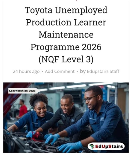 Lérnàrd Alkemist on Instagram: "Learner Maintenance (Unemployed Prod) Posting Date: 8 Jan 2026 Req ID: 3345 Job Family: Manufacturing Department: Building Address: Prospecton, Durban Province: KwaZulu-Natal Type of Hire: Contract PURPOSE: This is a Learnership Programme where incumbents will complete the following training: Work in a team Safety Hand tools Assembly & manufacturing Drawing & Marking off Welding Operate & monitor production machines Prepare surfaces Fire fighting Operations & disp