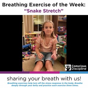This week's Breathing Exercise comes to us from Certified Instructor Jinny Datema's daughter, doing a breathing and connection activity she created called "Snake Stretch." 🐍 Breathe along and connect as you snake it out! #iHeartCD | Conscious Discipline®