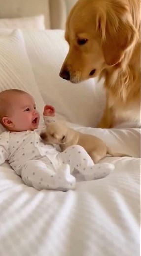 Golden Introduces Her Newborn to the Baby 🥹🐶