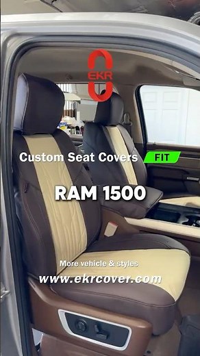 EKR custom coffee-colored and beige seat cover before and after for the RAM 1500.