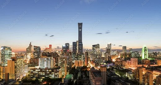 city skyline at night, Landmark buildings in Beijing (Time-lapse)
