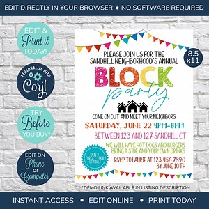 EDITABLE Neighborhood Block Party Invitation, Neighborhood Open House Invitation, Neighborhood Party, Block Party Flyer, Summer Invite - Etsy