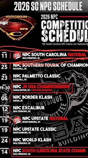 If you in SC or near here is the 2026 schedule #mensphysique #npc #fitness #natty #npccompetitor