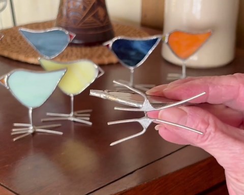 Folk Art Bird Ornament - Unique Standing Stained Glass Suncatcher - Handcrafted in Canada - Etsy