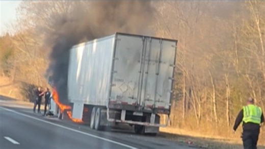 Semi truck catches fire on interstate
