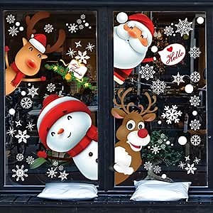 130PCS Christmas Window Clings Stickers,Christmas Decorations,Santa Claus, a Lovely Deer, Snowman, Small Gifts, Christmas Windows Decals can Remove The Sticker, Used for Christmas Decoration